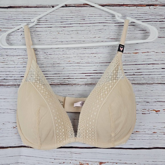 Victoria's Secret Other - Victoria's Secret Incredible Plunge Bra Women 34DD Champagne Lightly Lined Lace